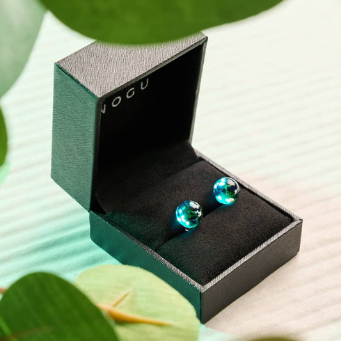 Boucles d'oreilles à tige en verre Firefly | Argent sterling 925 | Trèfle bleu